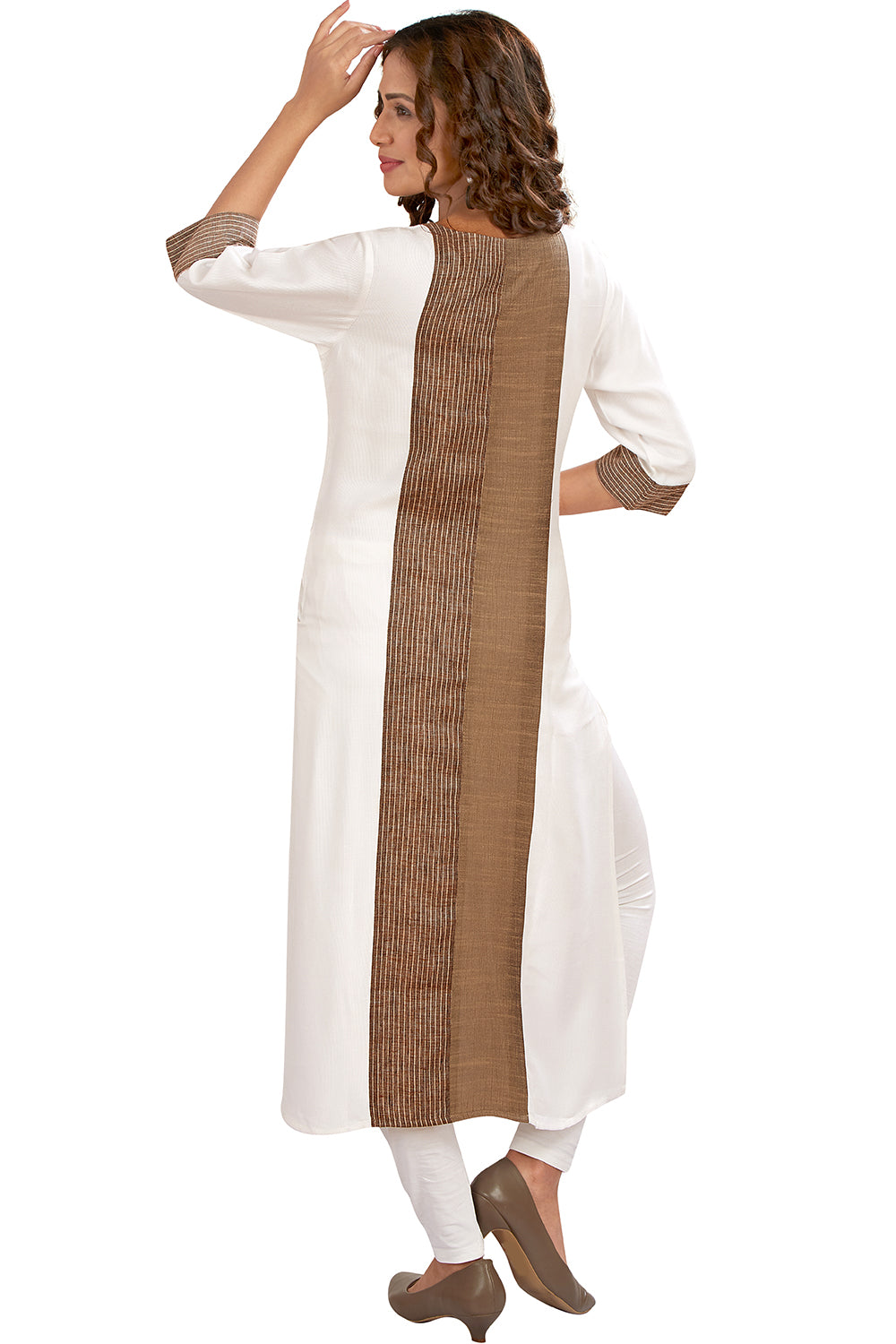 Fancy Button Detail Kurti In White Colour