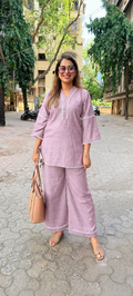 Dusty Pink Linen Scallop Lace Co-ord Set