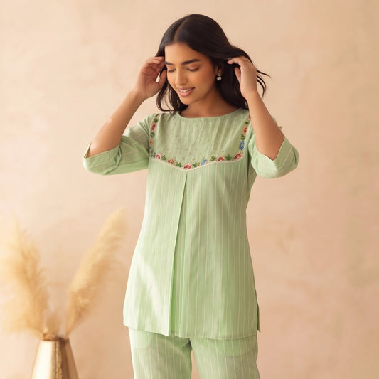 Leaf Green Embroidered Yoke Co-ord Set