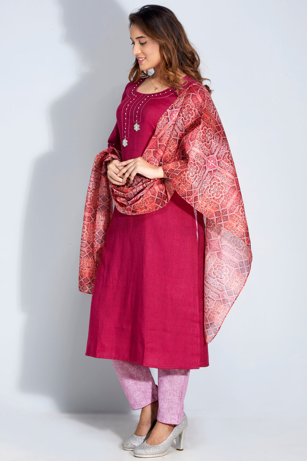 Kurti Set With Printed Dupatta