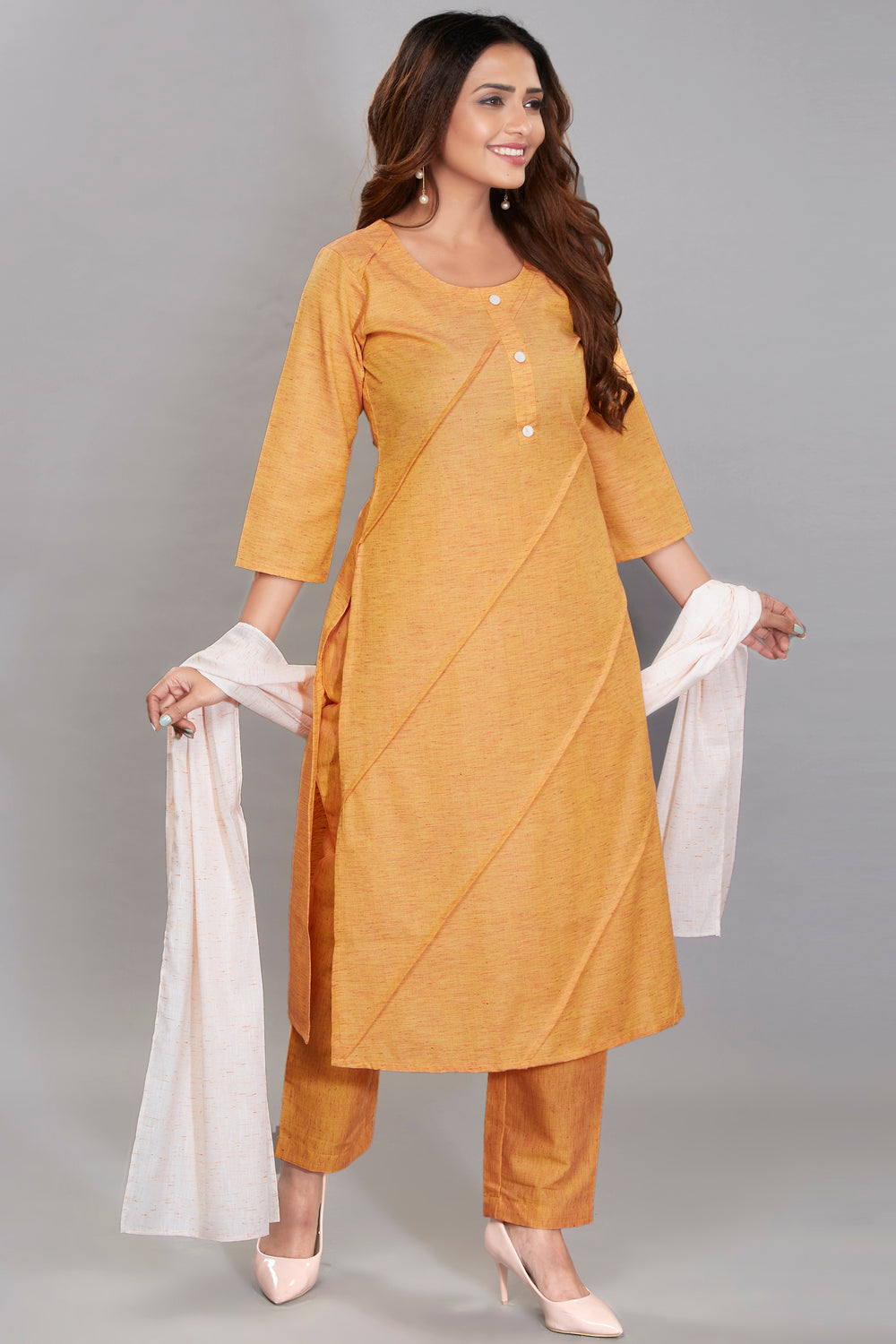 Kurti Set With Off White Color Dupatta