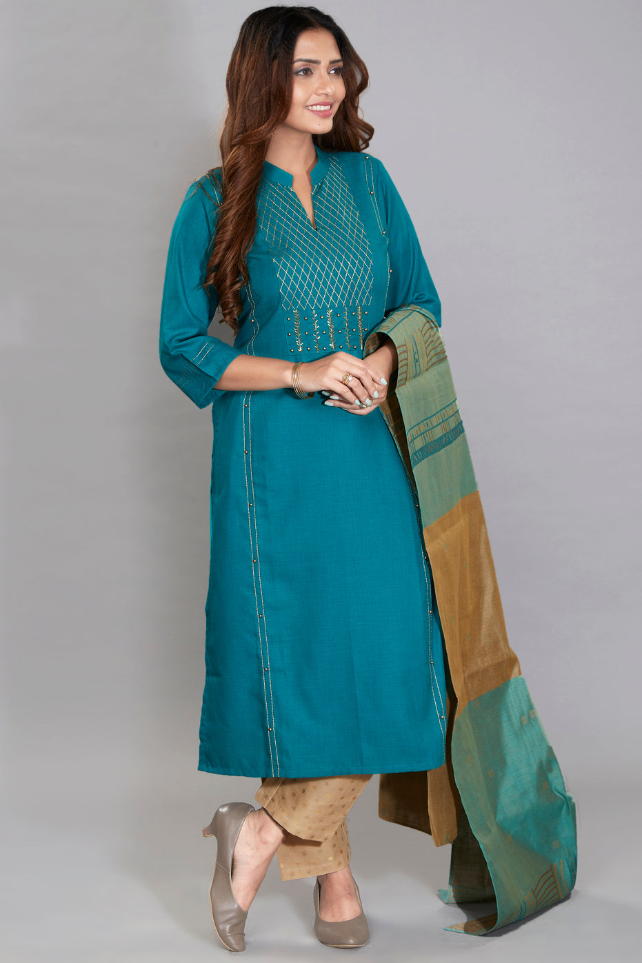 Embroidered Kurti Set With Dupatta