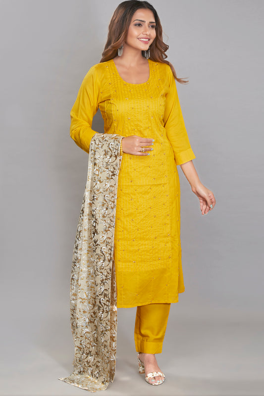 Embroidered Kurti Set With Printed Dupatta