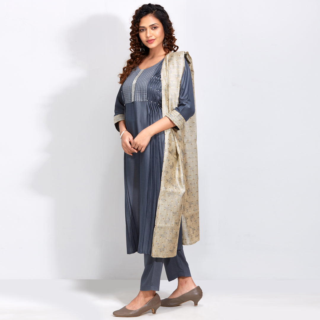 Embellished Kurti Set With Printed Dupatta