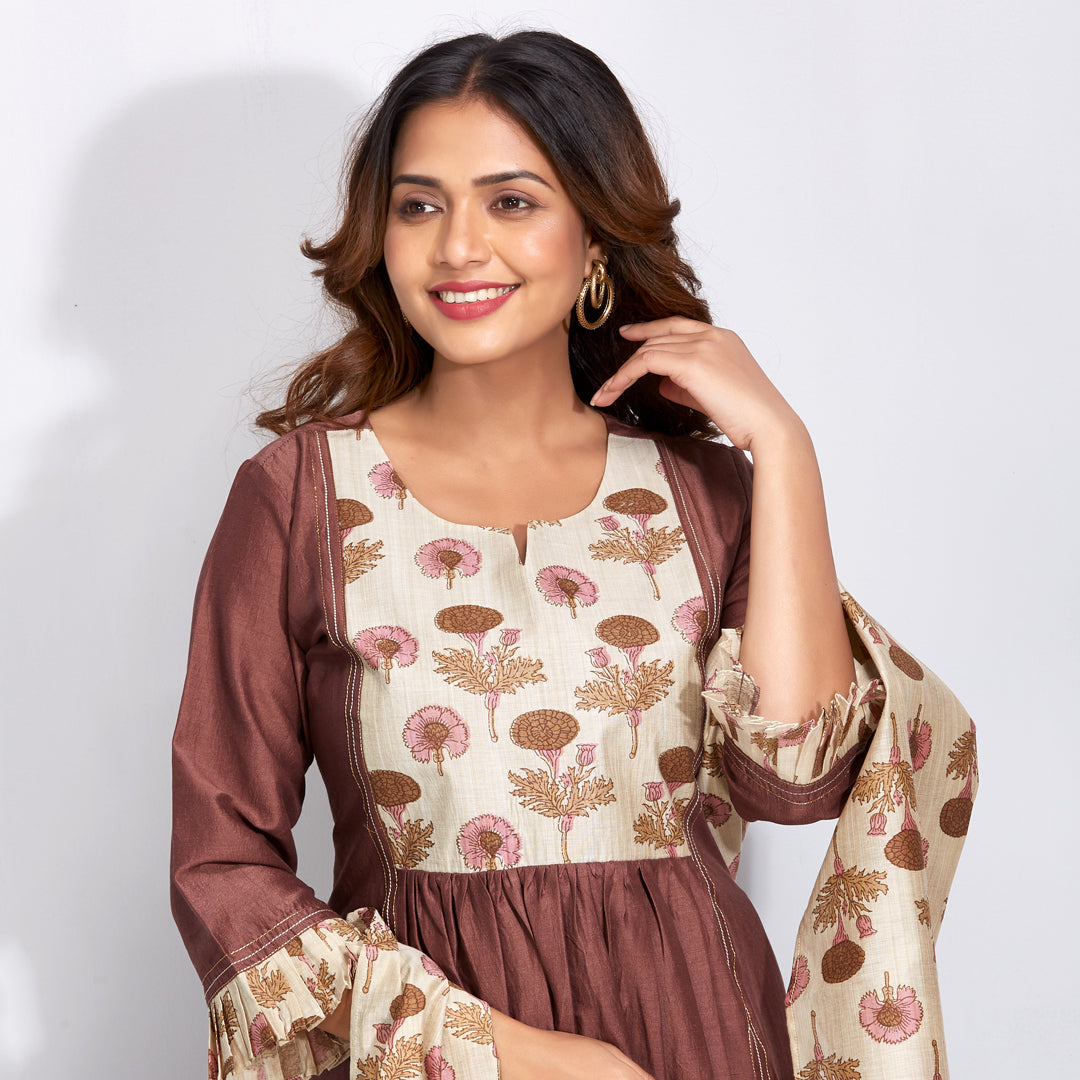 Kurti Set With Floral Printed Dupatta