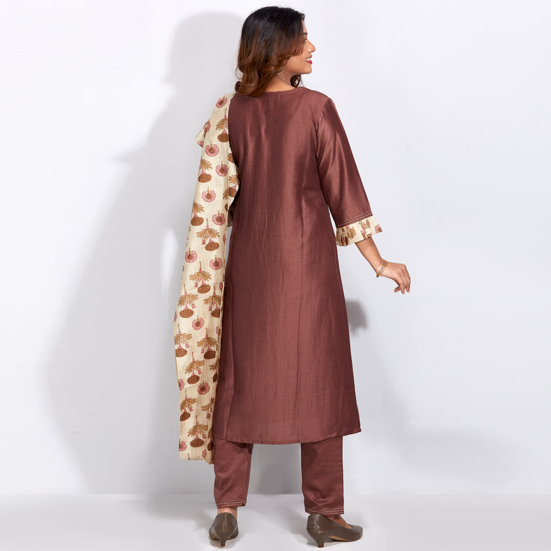 Kurti Set With Floral Printed Dupatta