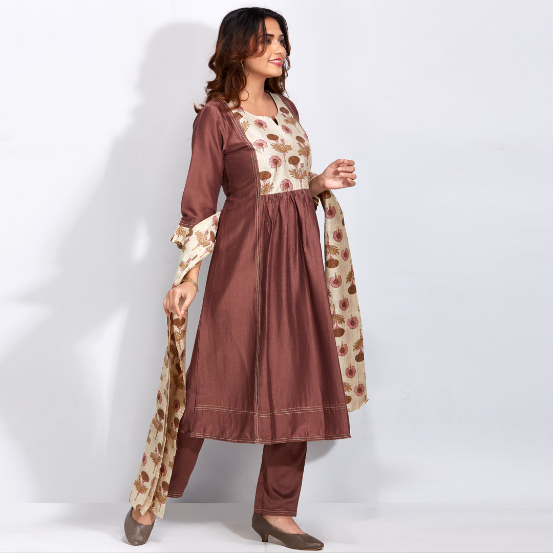 Kurti Set With Floral Printed Dupatta