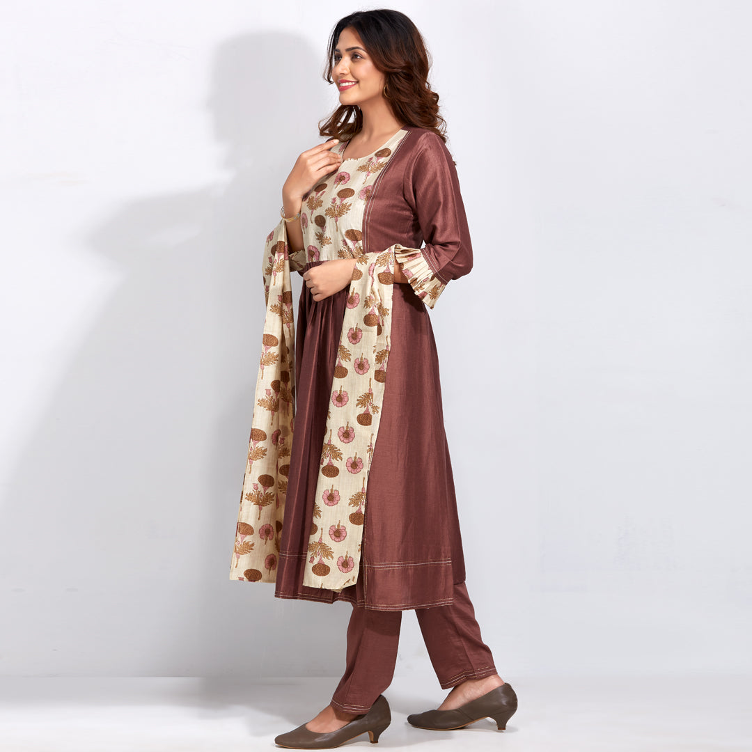 Kurti Set With Floral Printed Dupatta