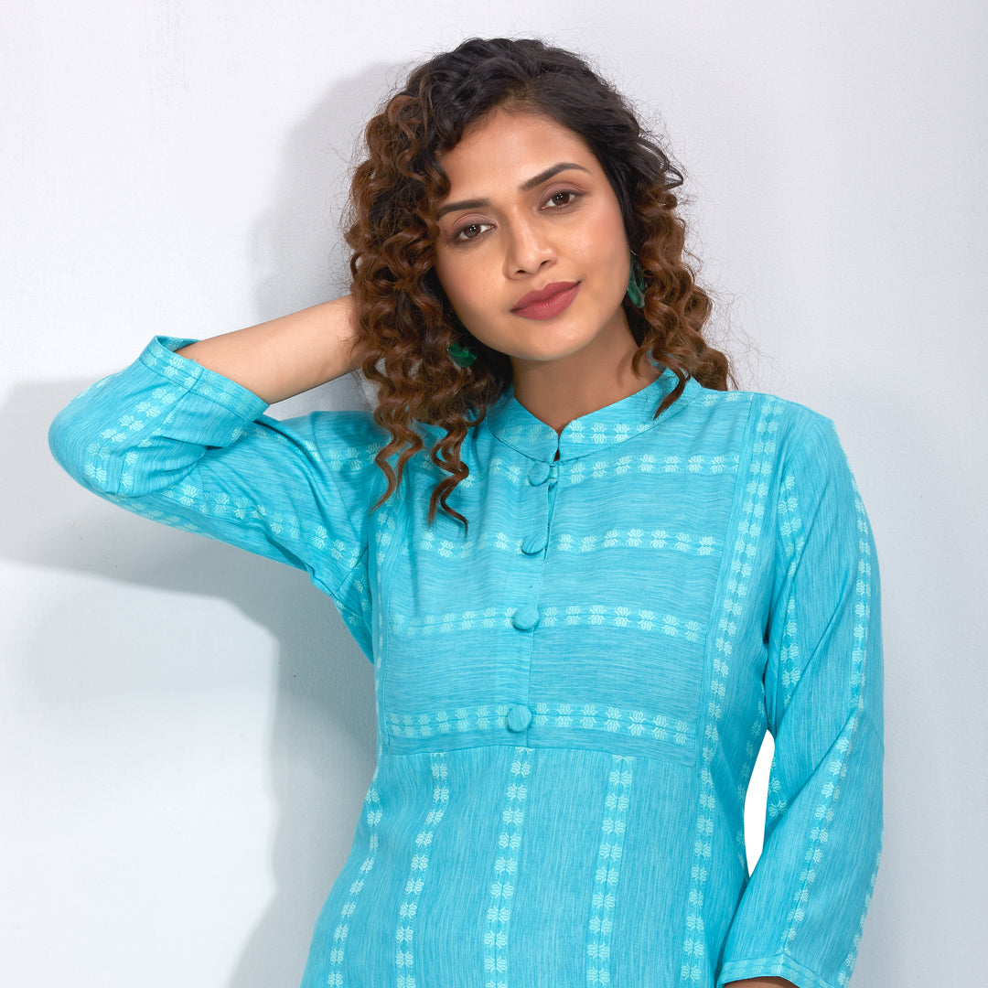 Sky Blue Printed Kurti