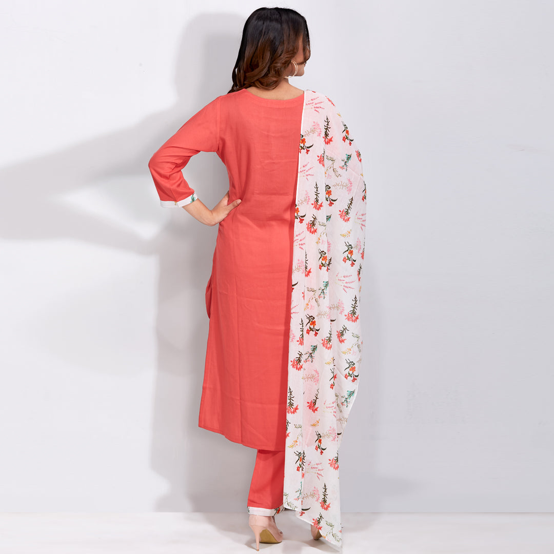 Kurti Set With Floral Dupatta