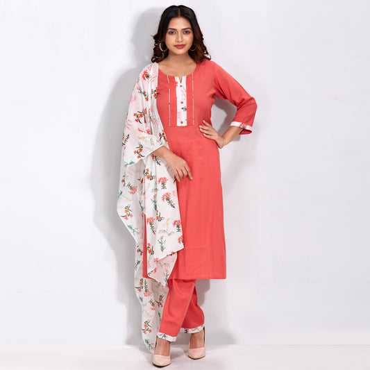 Kurti Set With Floral Dupatta