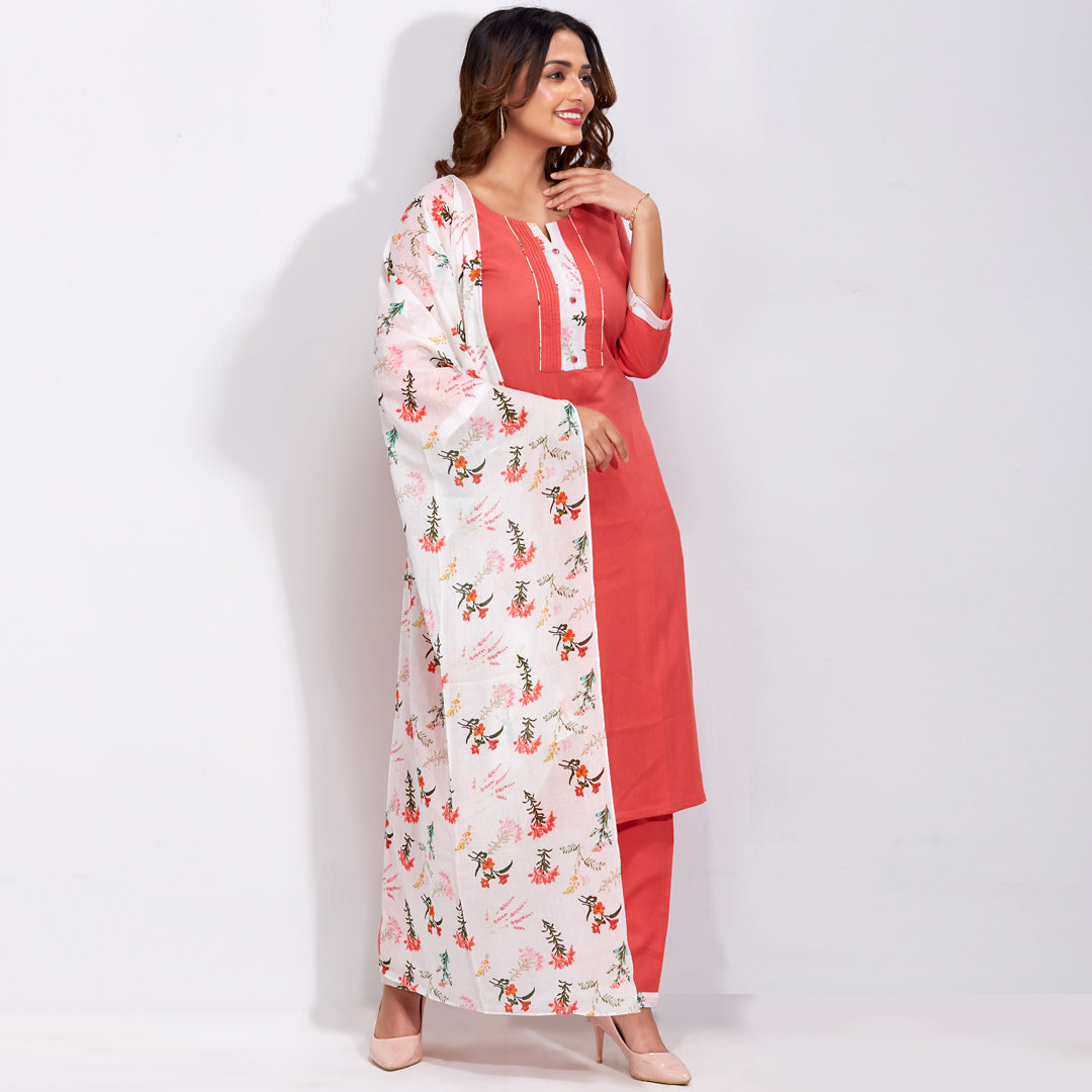 Kurti Set With Floral Dupatta