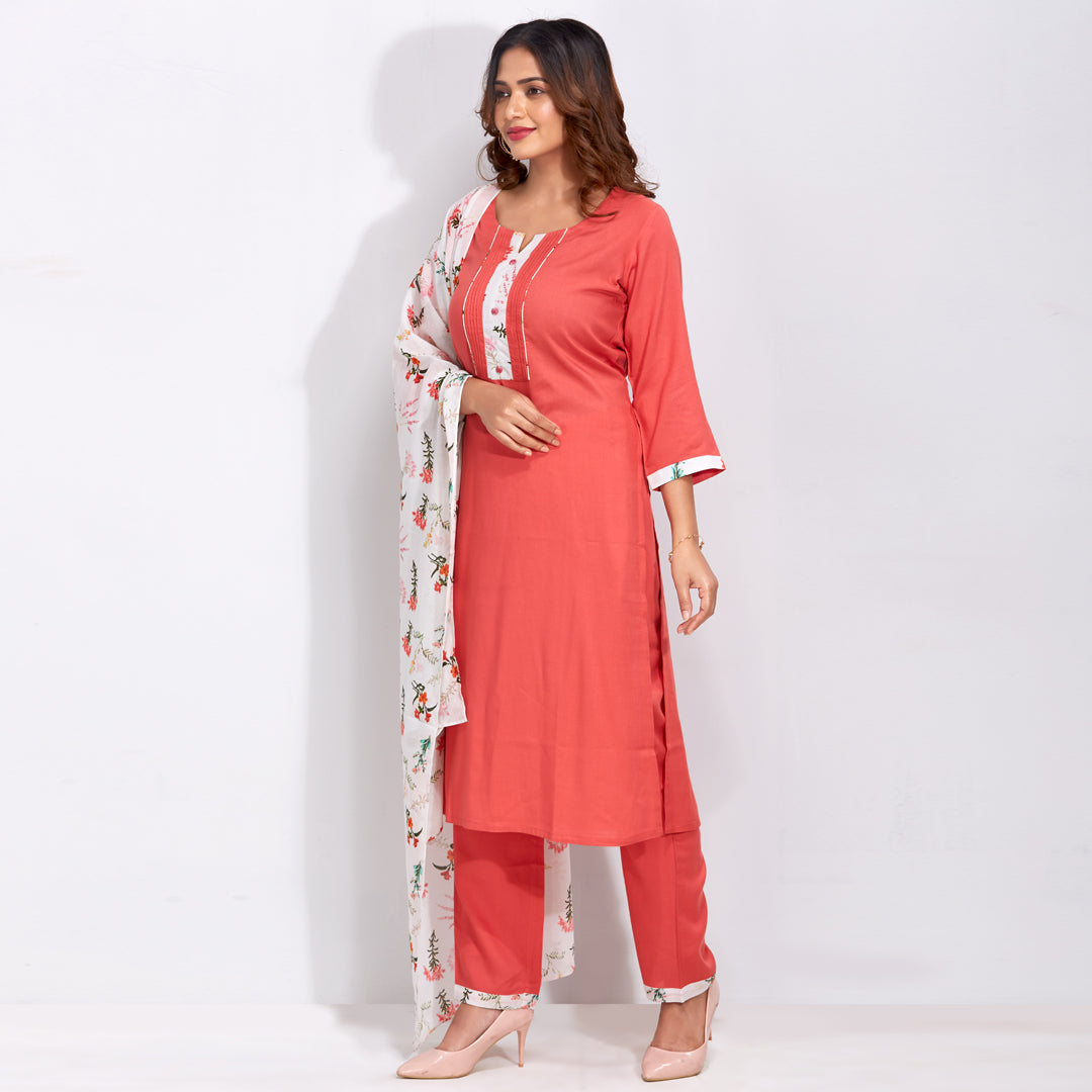 Kurti Set With Floral Dupatta