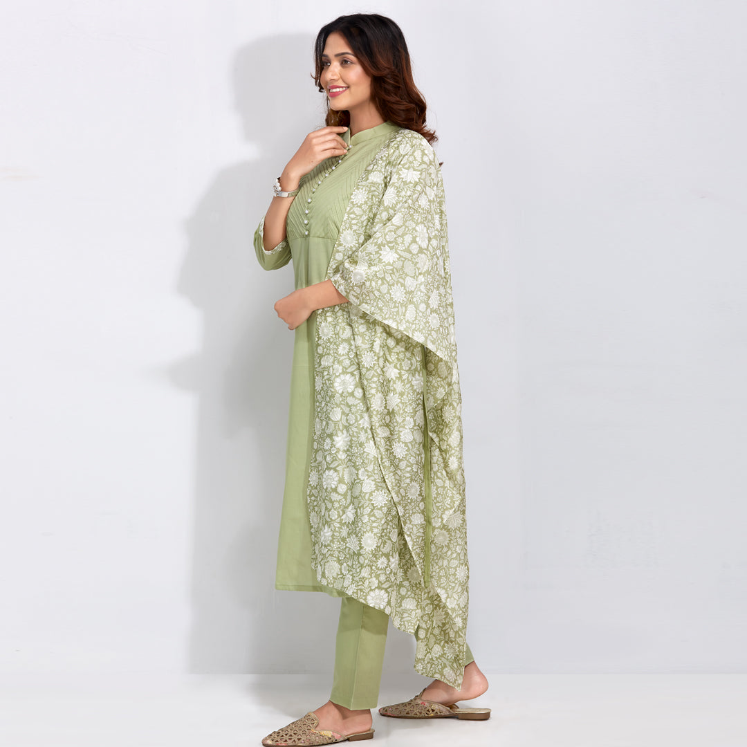 Kurti Set With Floral Printed Dupatta