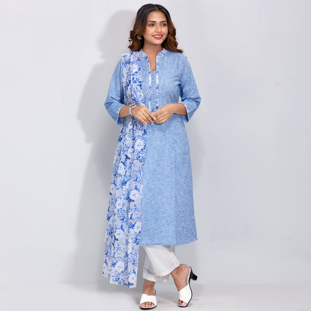 Kurti Set With Floral Printed Dupatta