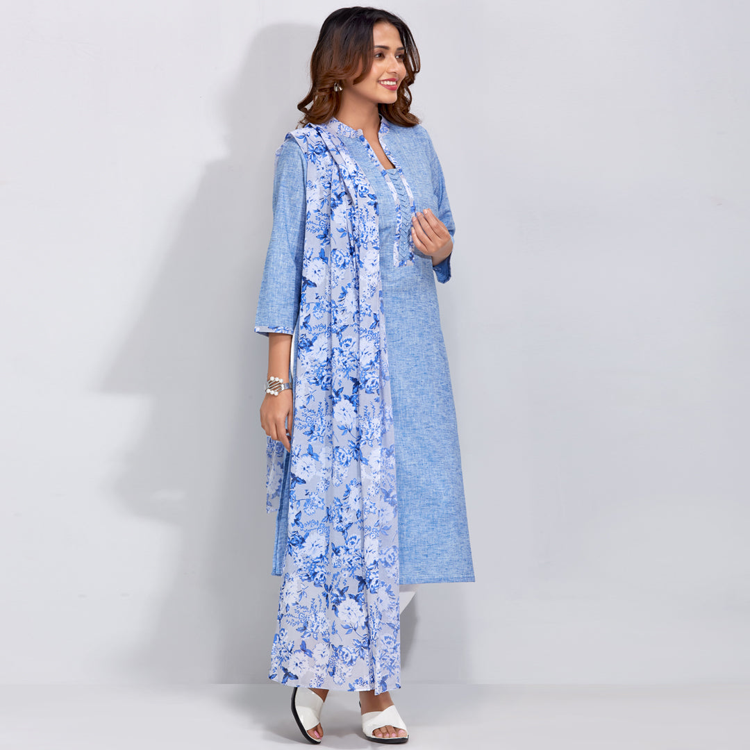 Kurti Set With Floral Printed Dupatta