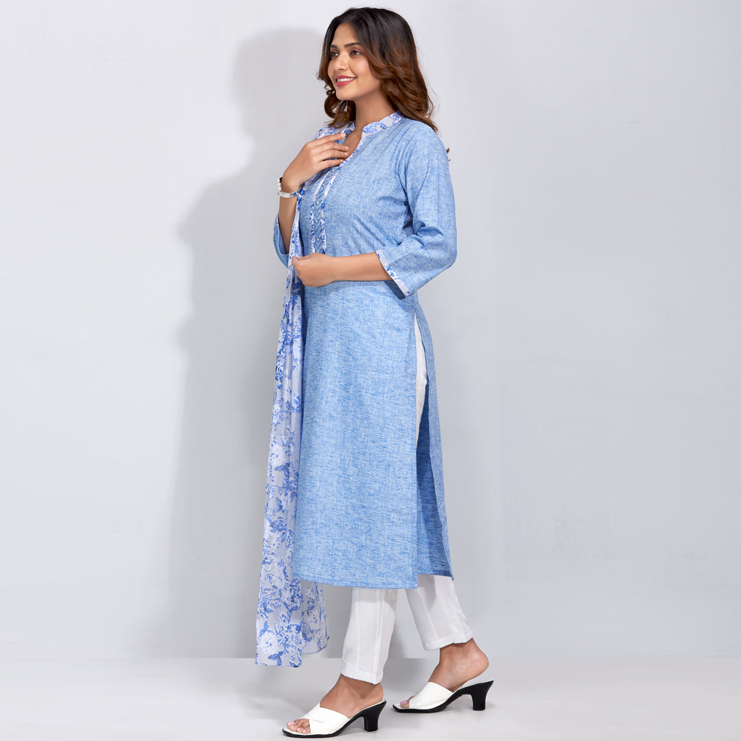 Kurti Set With Floral Printed Dupatta