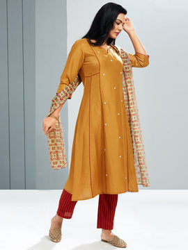 Embroidered Kurti With Printed Dupatta