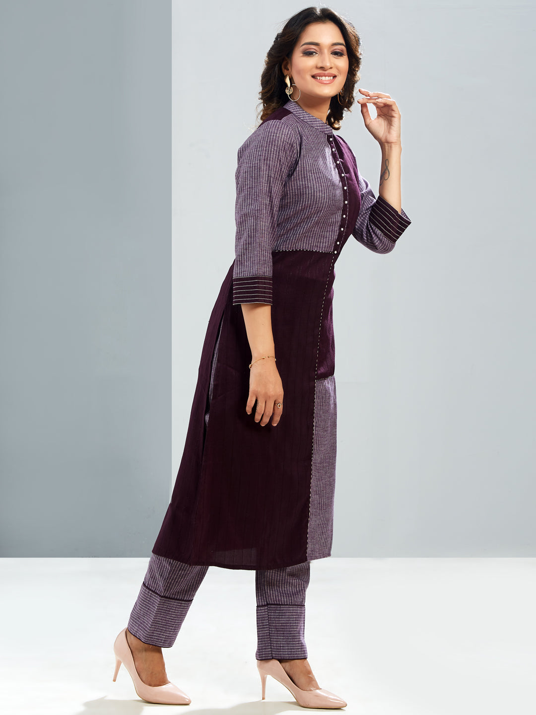 Collar Neck Printed Kurti Set