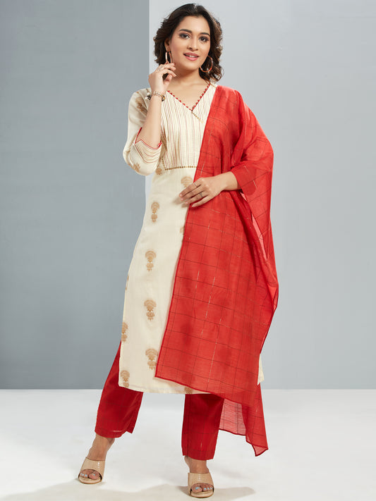 Embroidered Kurti Set With Dupatta