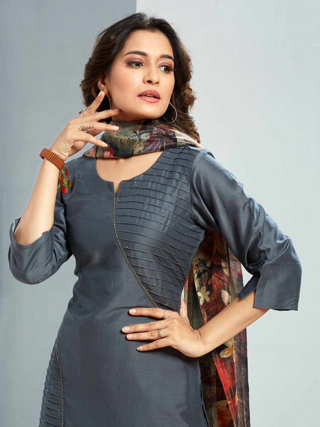 Kurti With Printed Organza Dupatta