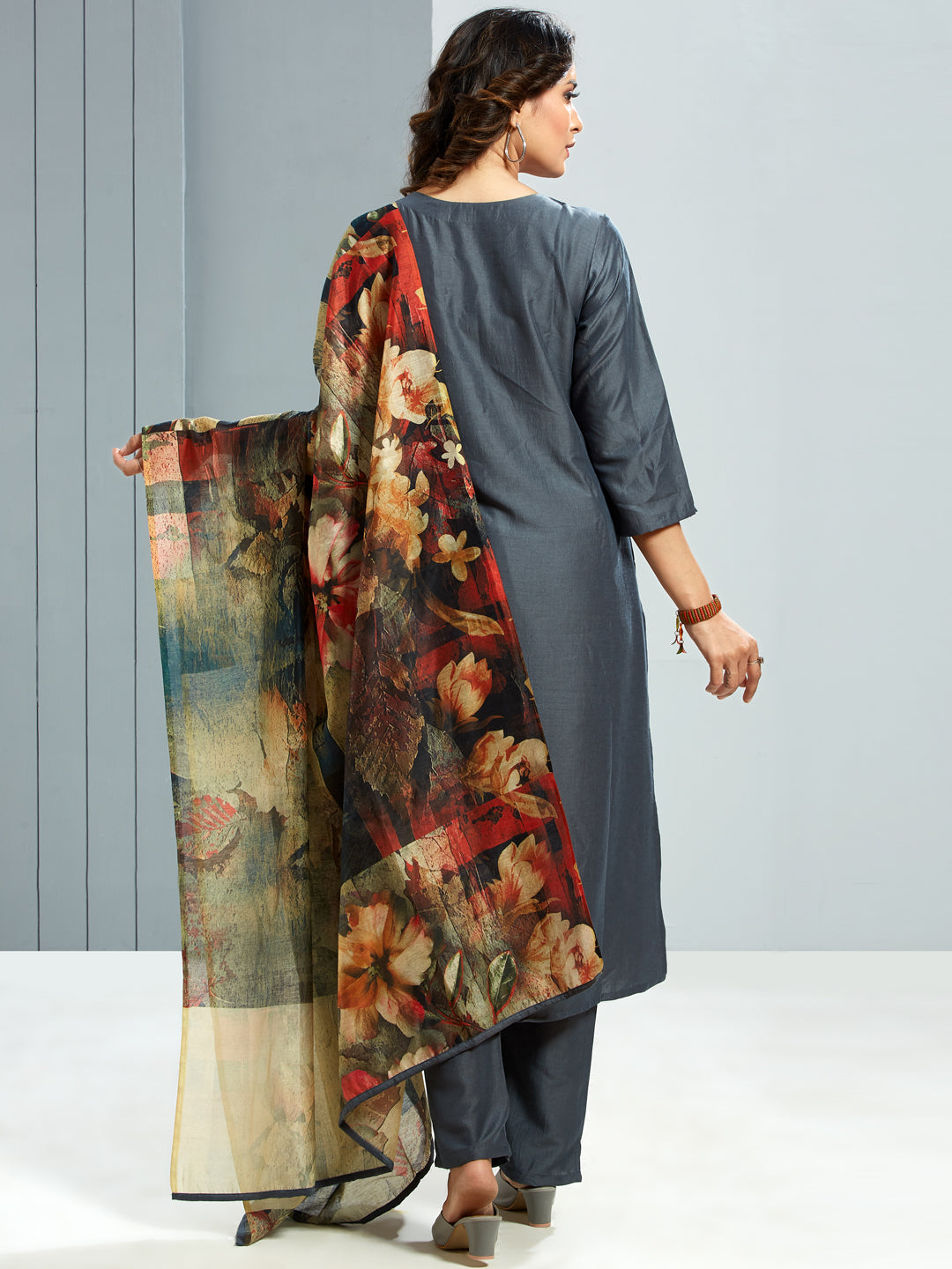 Kurti With Printed Organza Dupatta