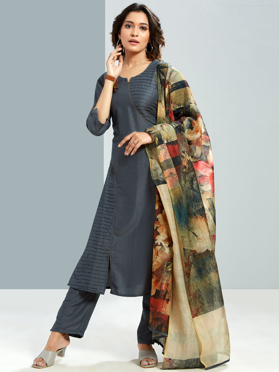 Kurti With Printed Organza Dupatta