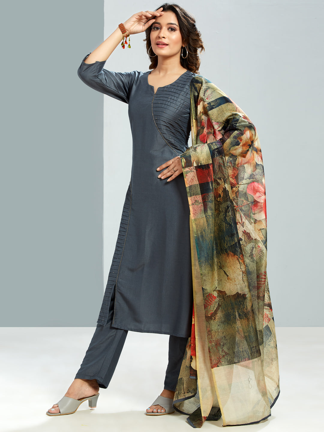 Kurti With Printed Organza Dupatta