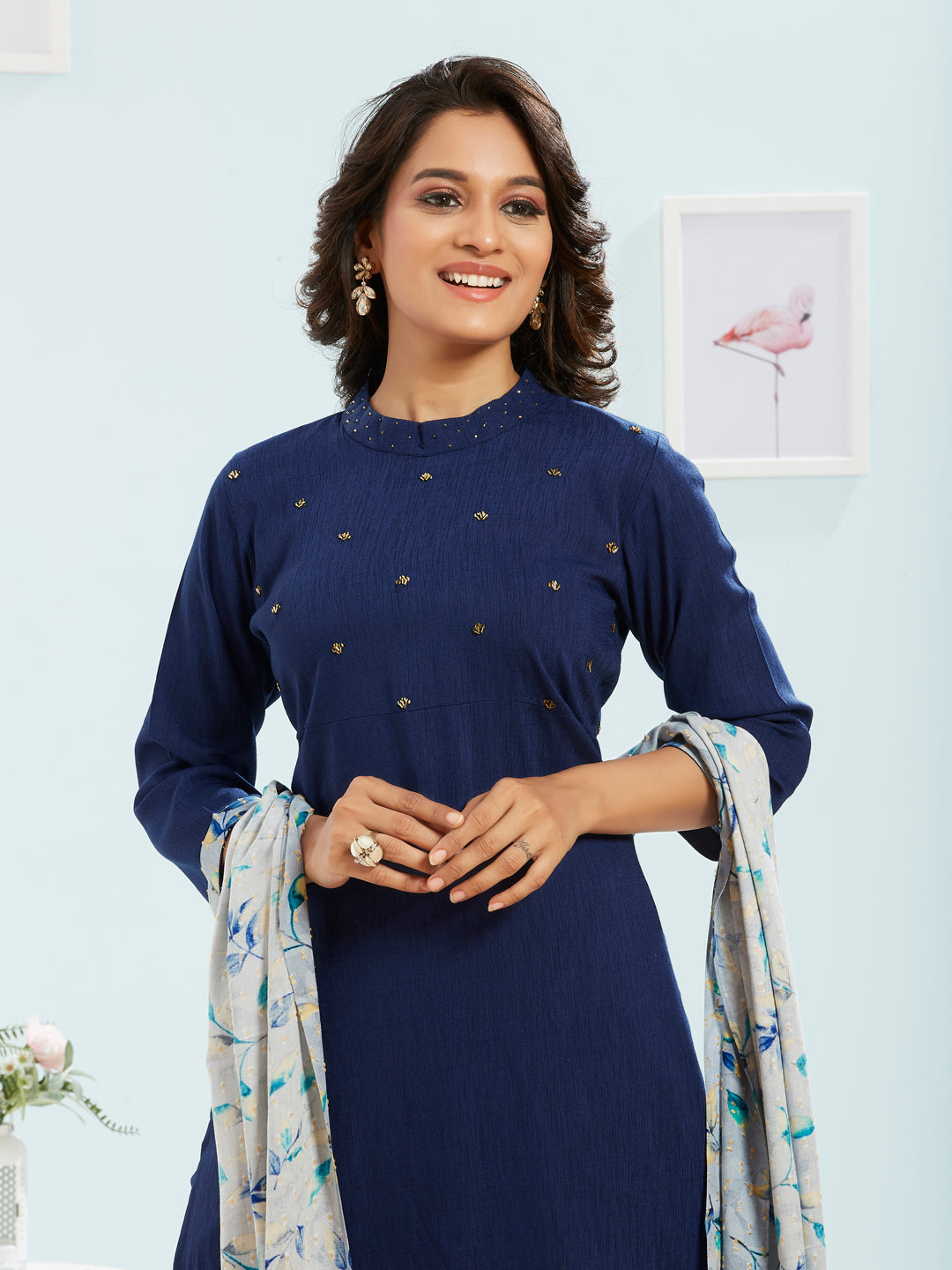 Kurti Set With Floral Printed Dupatta