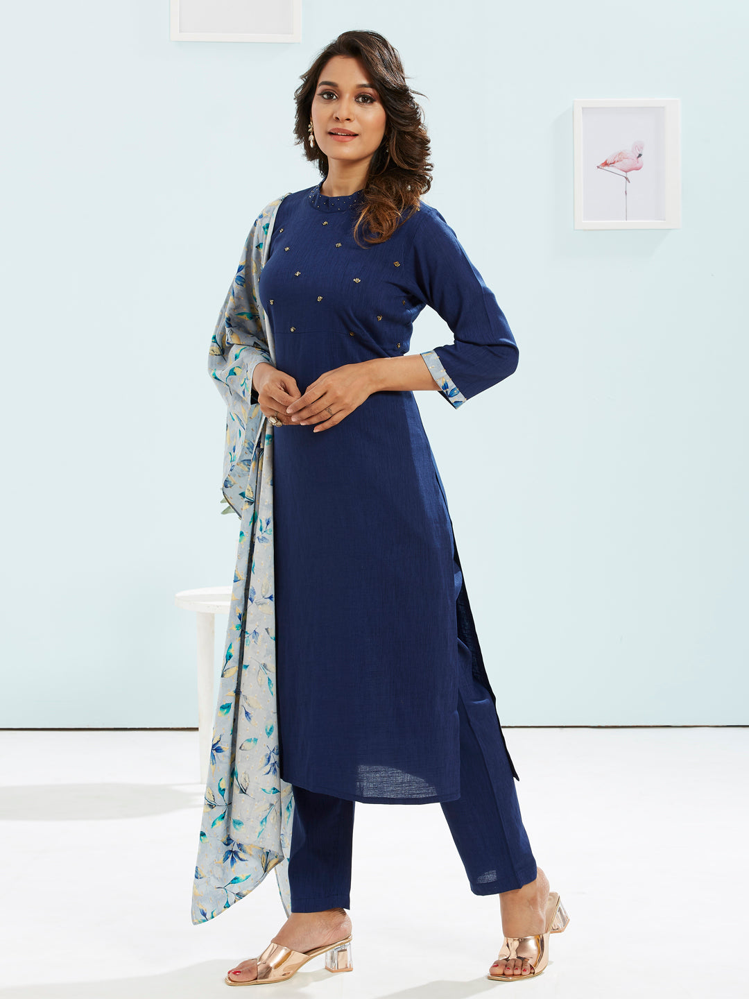 Kurti Set With Floral Printed Dupatta