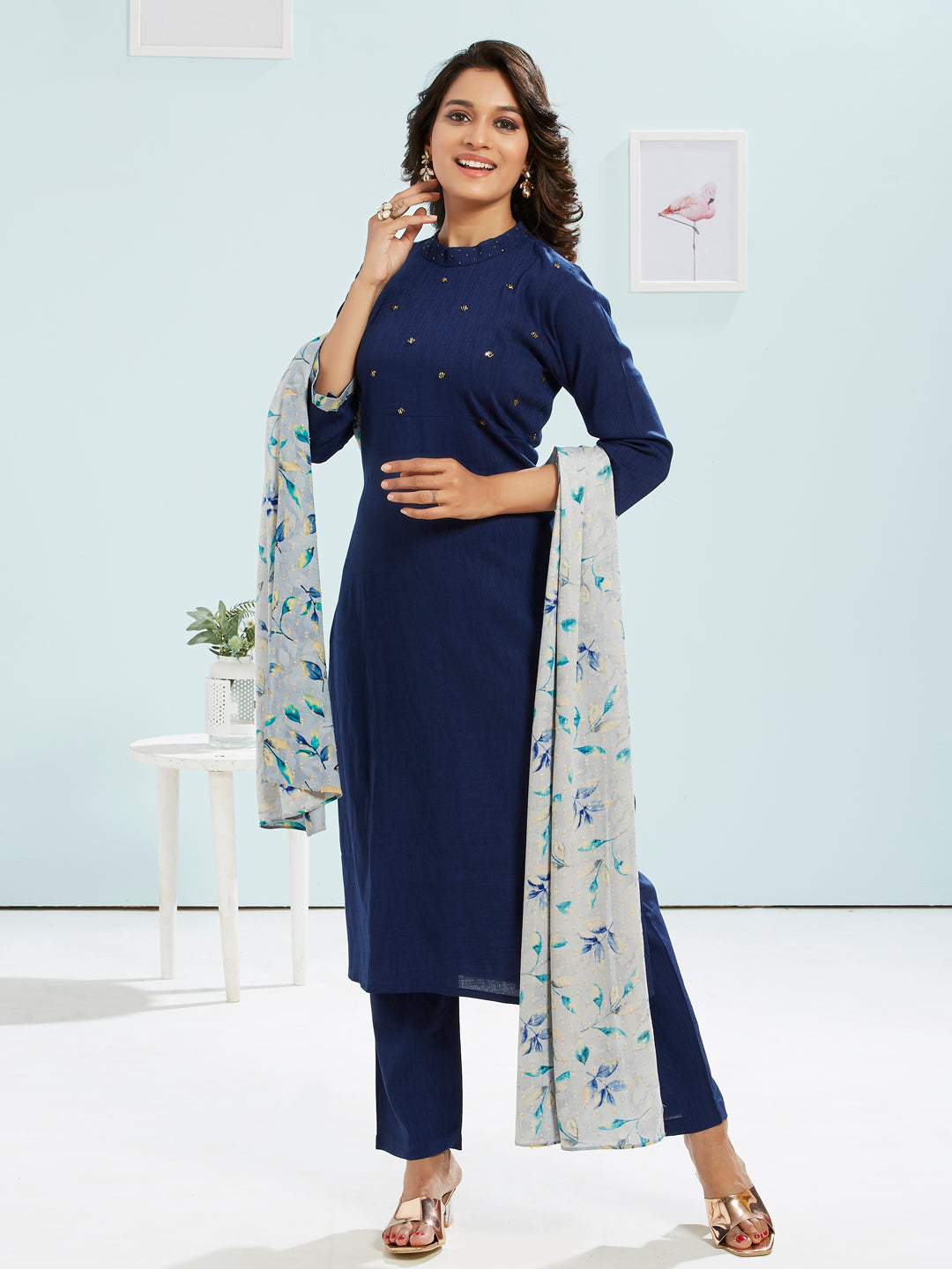 Kurti Set With Floral Printed Dupatta