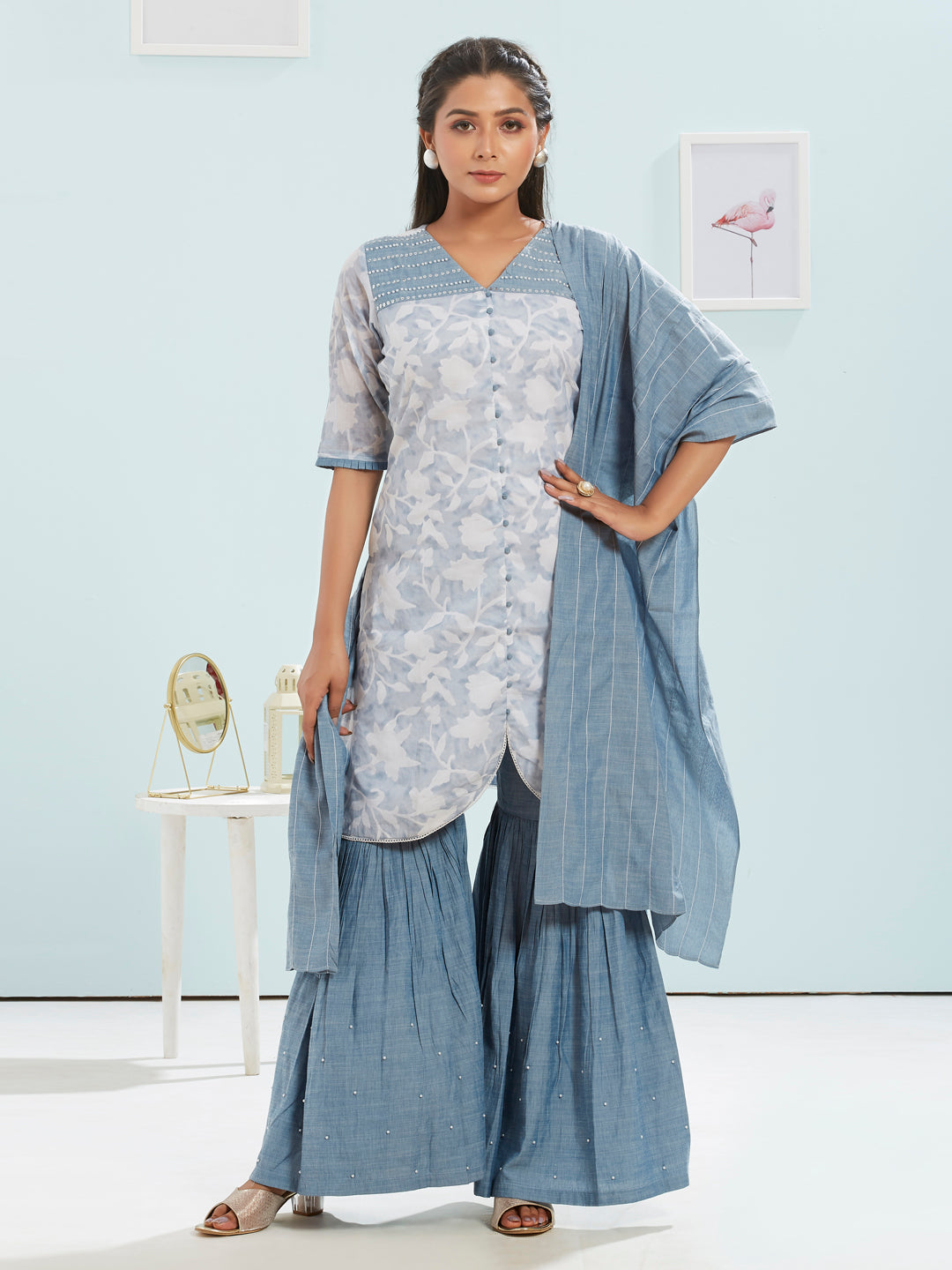 Tulip Cut Printed Kurti Set With Dupatta