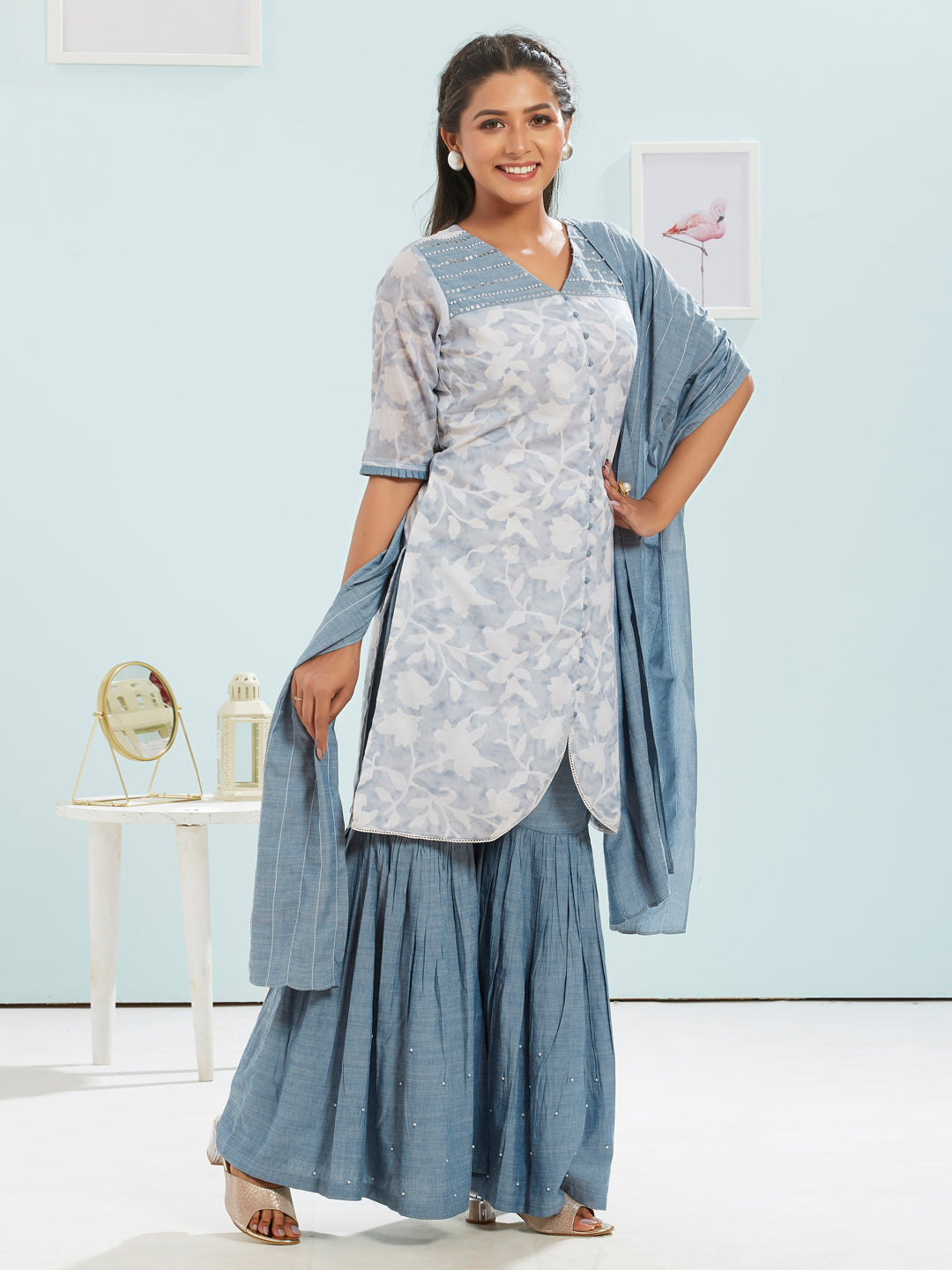 Tulip Cut Printed Kurti Set With Dupatta