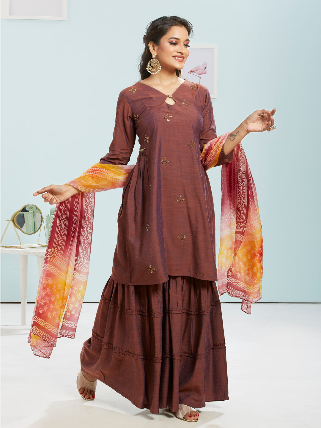 Gharara Set With Printed Dupatta