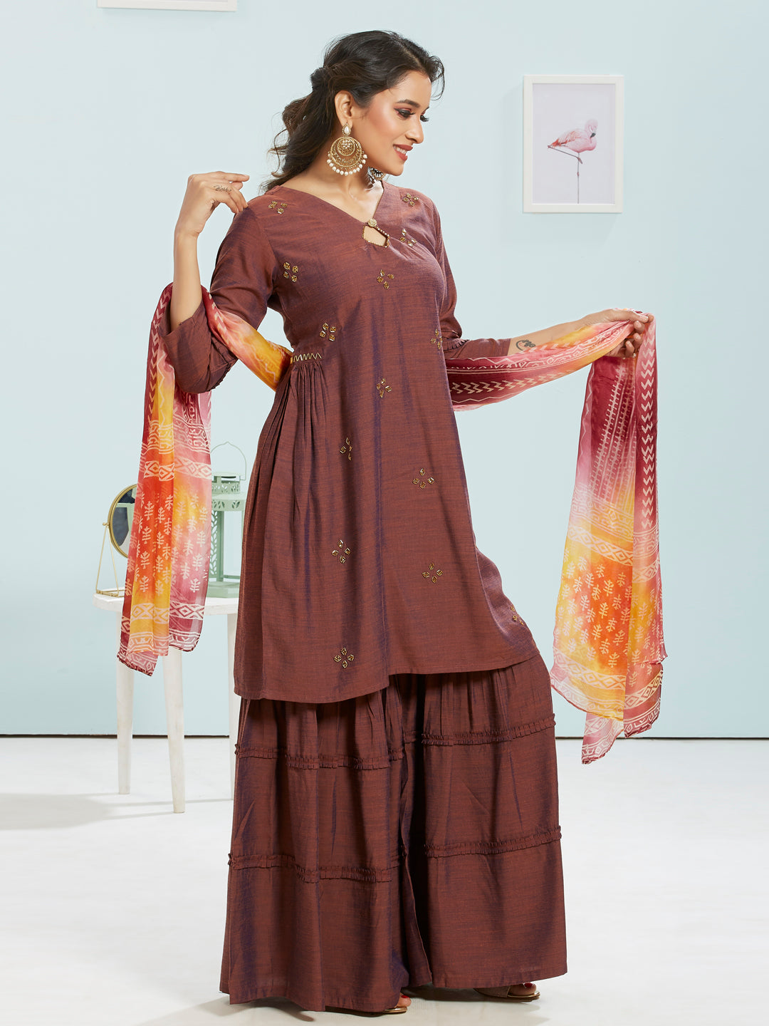 Gharara Set With Printed Dupatta