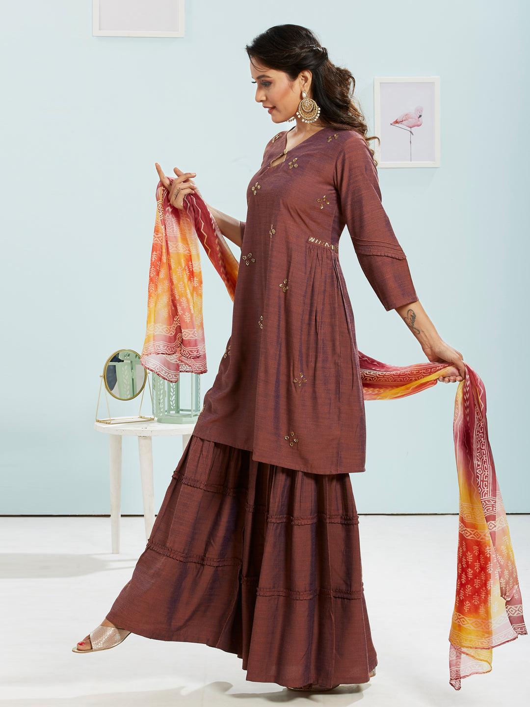 Gharara Set With Printed Dupatta