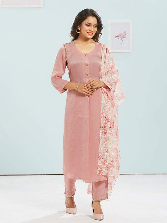 Embellished Kurti Set With Floral Printed Dupatta