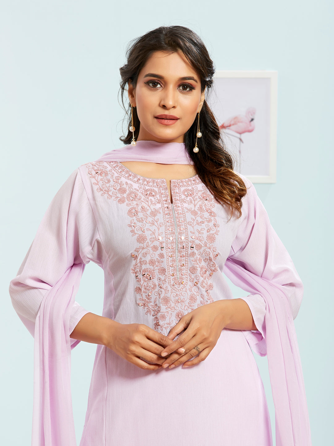 Embroidered Kurti Set With Dupatta