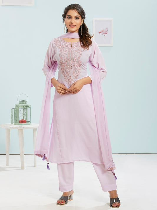 Embroidered Kurti Set With Dupatta