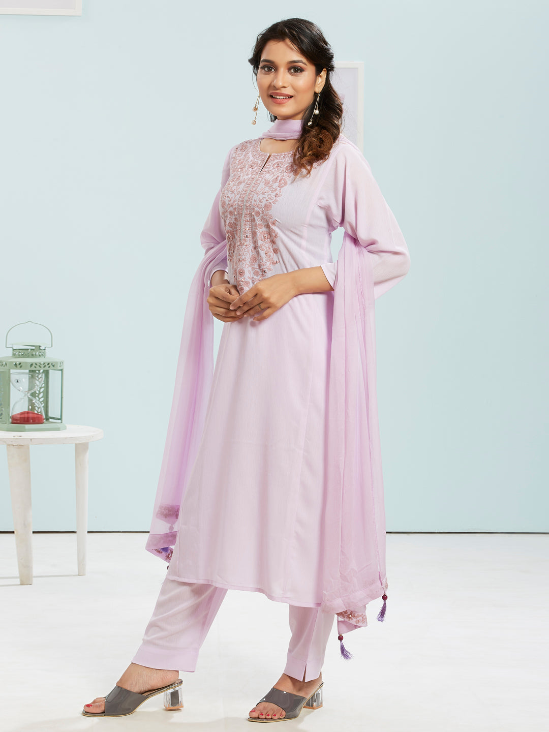 Embroidered Kurti Set With Dupatta