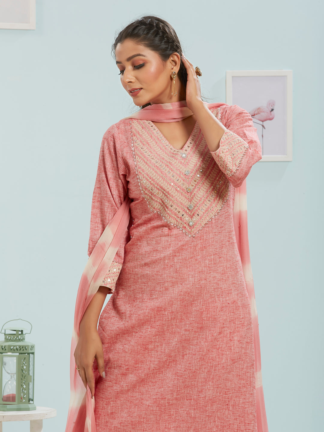 Mirror Work Kurti Set With Dupatta