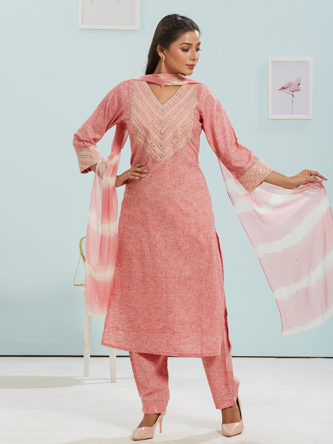 Mirror Work Kurti Set With Dupatta