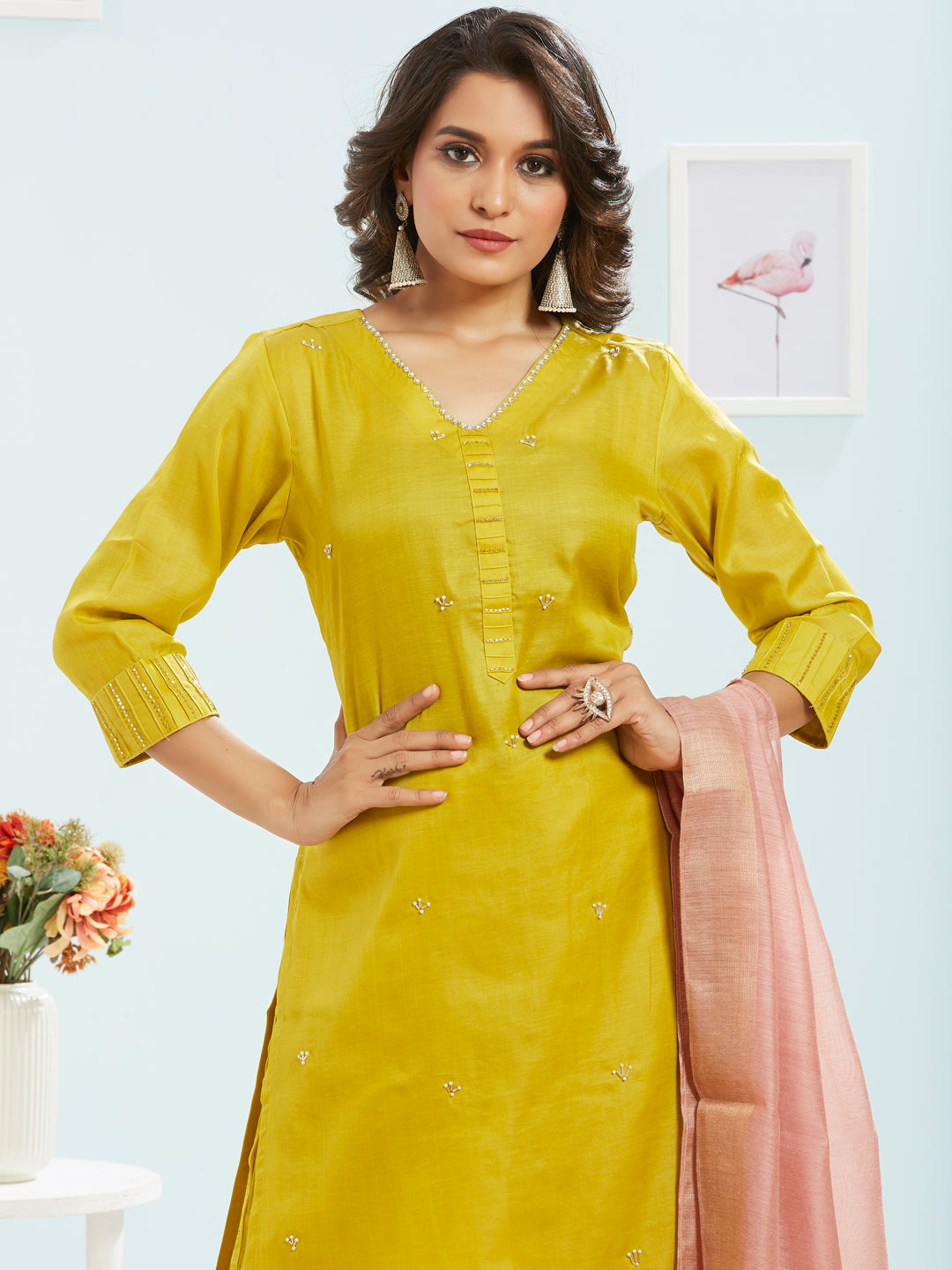 Embroidered Kurti Set With Dupatta