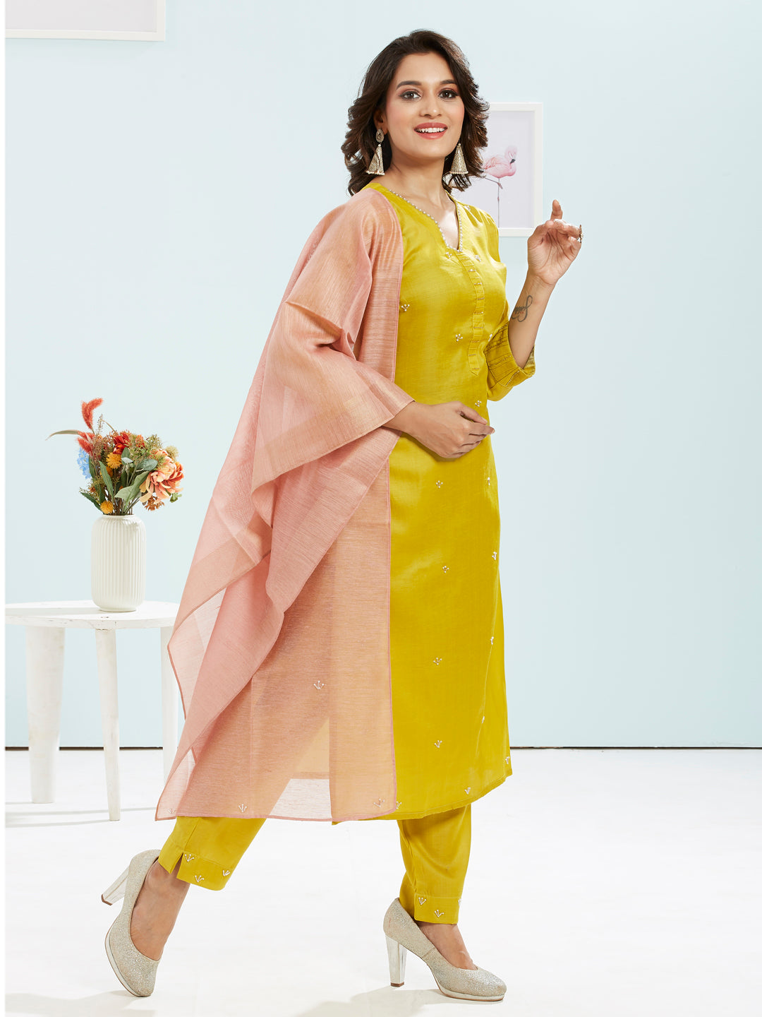 Embroidered Kurti Set With Dupatta