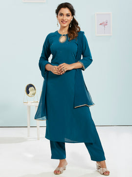 Embroidered Kurti Set With Dupatta