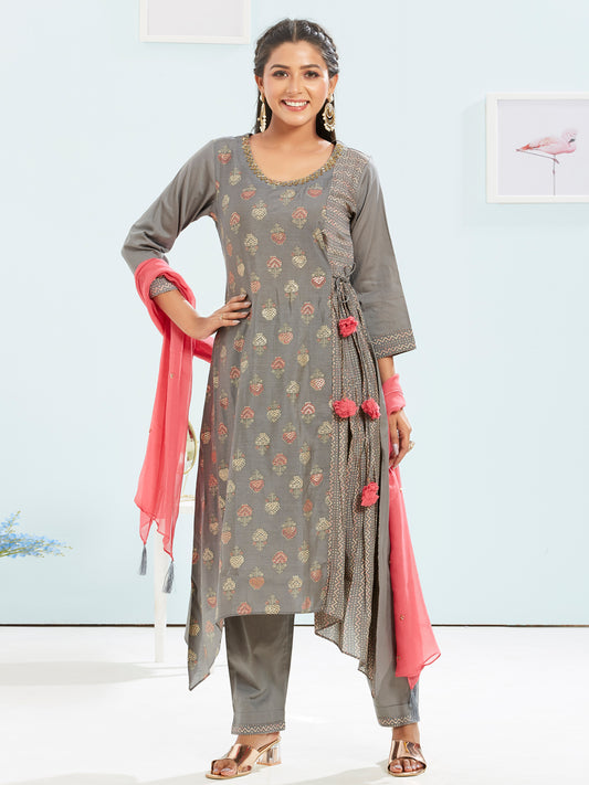 Knot Detail Kurti Set With Dupatta