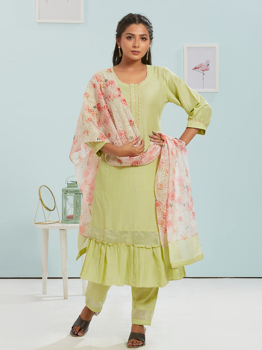 Kurti Set With Floral Dupatta