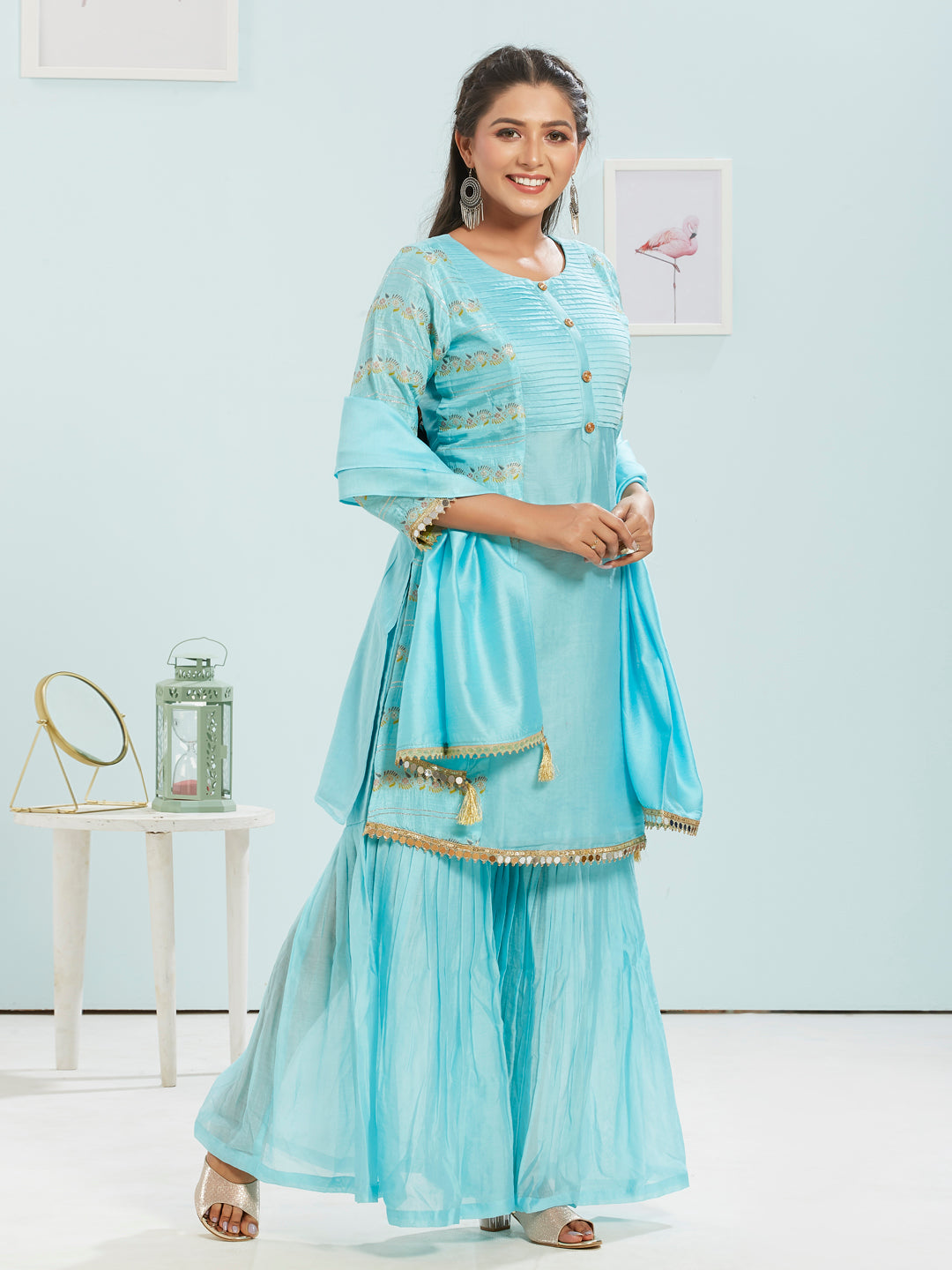 Kurti Set With Gharara Pants And Dupatta