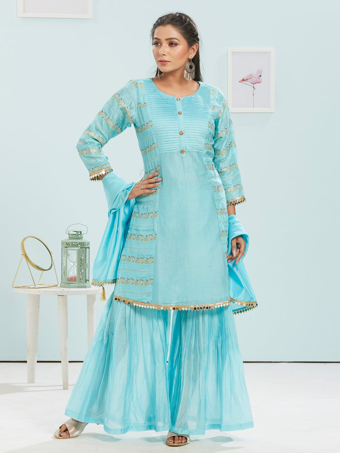 Kurti Set With Gharara Pants And Dupatta