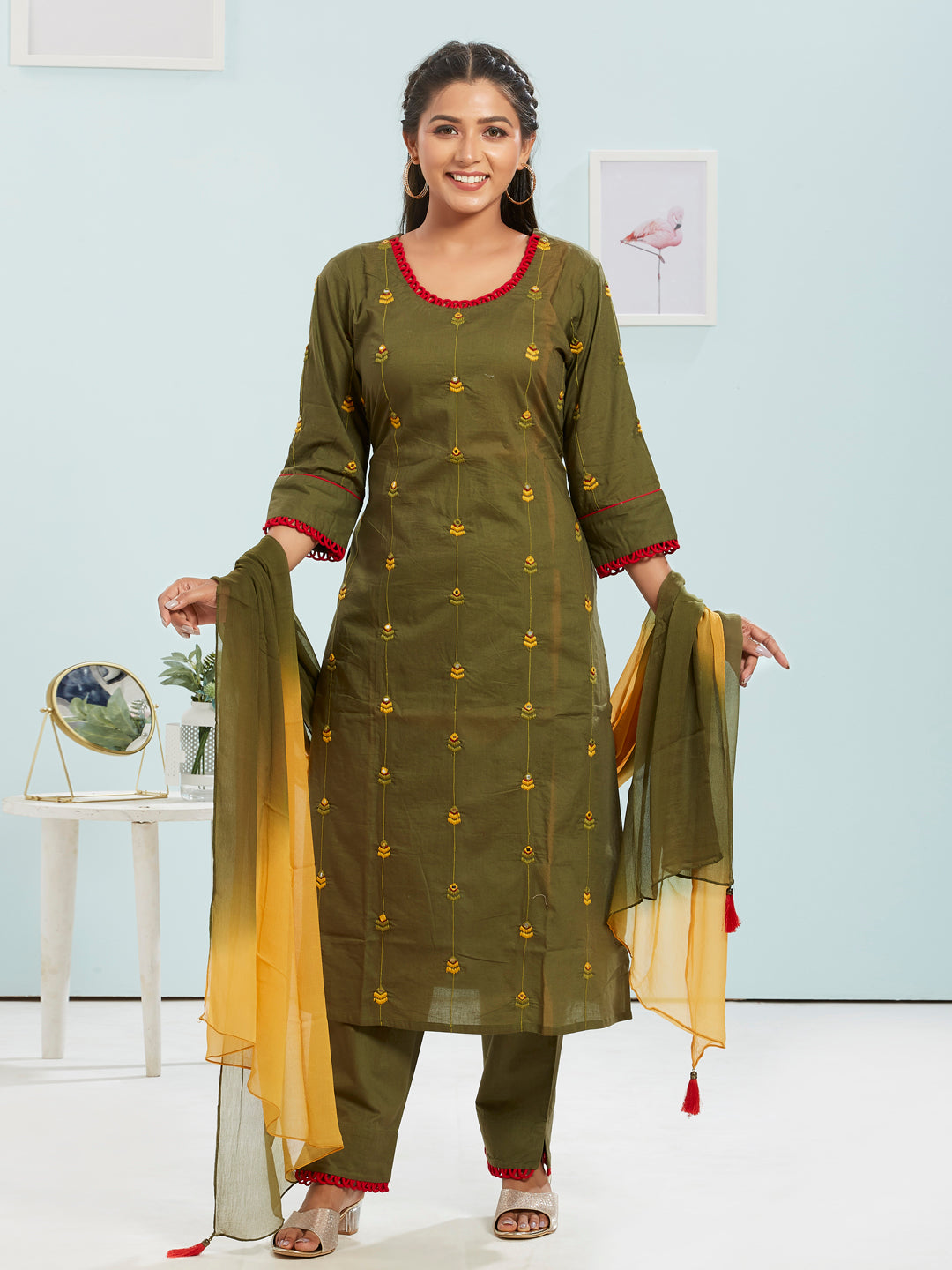 Embroidered Kurti Set With Dupatta